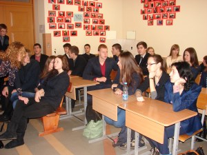 Students at the Kedainiai Sviesioji gymnasium, Kedainiai City, Lithuania, discuss Afterimages after a screening on 18 December 2013.