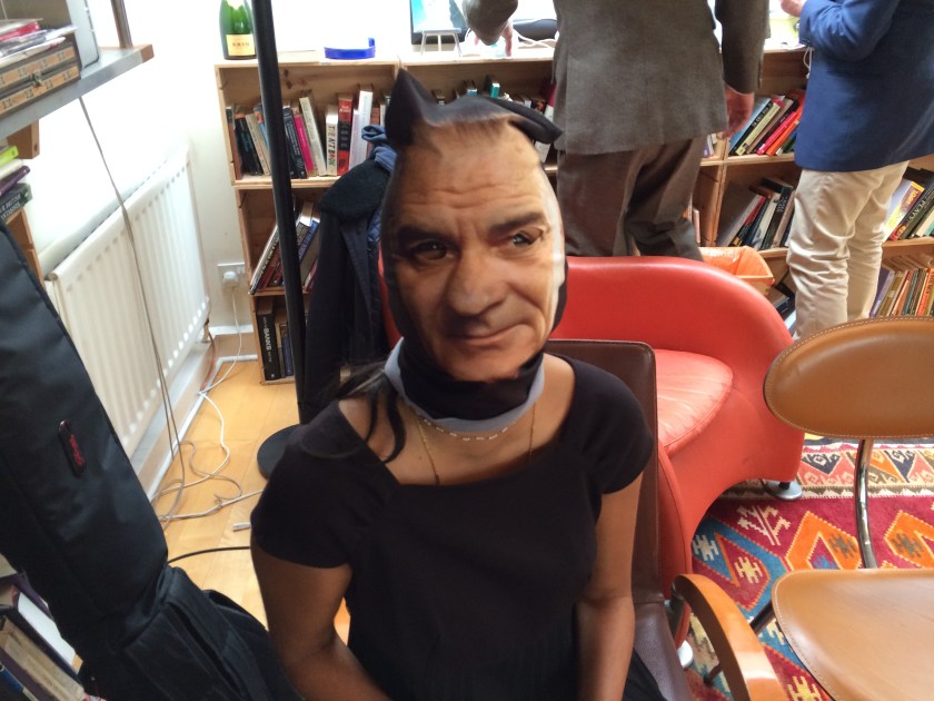 Drummer Radhika Aggarwal wears her LBJ mask during the shooting of 'Love an Eyesore (LBJ '60)' for Extradition Order.