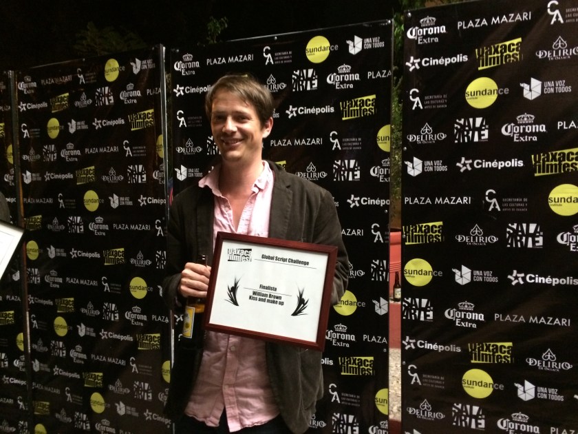 William relaxes with a beer after making it to the final of the Oaxaca FilmFest's Global Script Challenge.